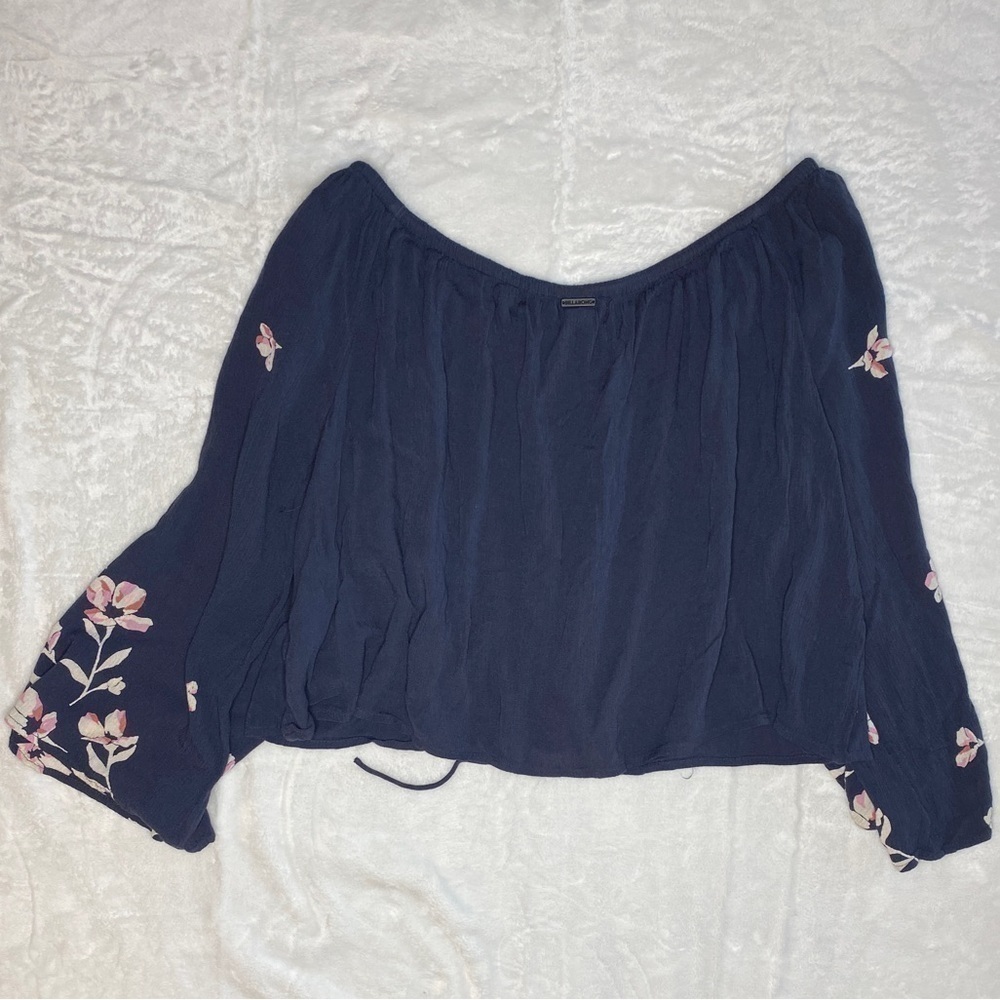 BILLABONG Light It Up Blue Floral Raglan Sleeves Crop Top Size Large - Picture 15 of 16
